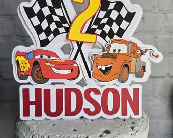 CARS LIGHTNING MCQUEEN and Mater Cake Topper  with custom name