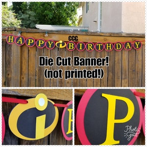 DISNEY INCREDIBLES BANNER Birthday Banner Mr. Incredible Elastigirl Dash Violet