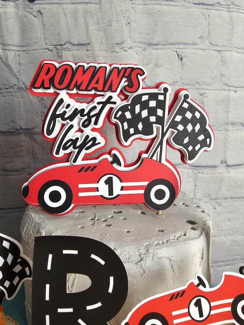 FIRST LAP 1ST LAP Around the Track Fast One Birthday Cake Topper Banner ...