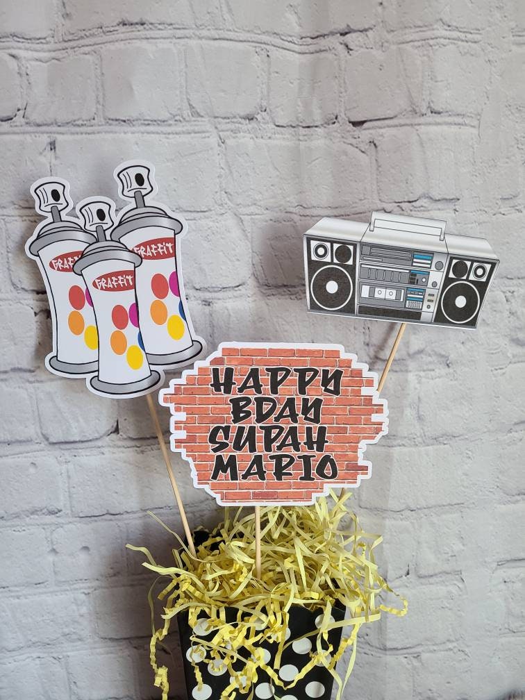 90s HIP HOP BIRTHDAY Graffiti Artist Centerpiece Cut Outs Fresh Prince Boom Box 90s Themed I love the 90s