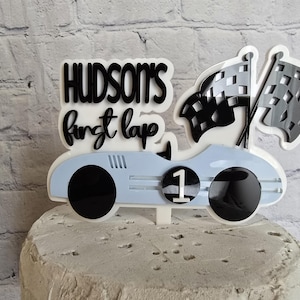 FIRST LAP 1ST LAP Around the Track Birthday Cake Topper Banner Cupcake toppers Party Package 1st Birthday Racecar Vintage