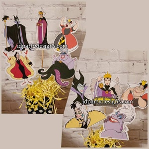 DISNEY VILLAINS CENTERPIECE Evil Birthday Maleficent Evil Queen Ursula Hook Cruella Long Live Evil Disney Princess Baddies Happy Halloween