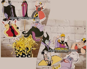DISNEY VILLAINS CENTERPIECE Evil Birthday Maleficent Evil Queen Ursula Hook Cruella Long Live Evil Disney Princess Baddies Happy Halloween