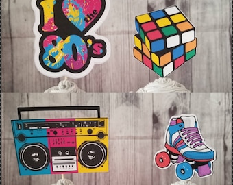 80s CUPCAKE TOPPERS Hip Hop BiRTHDAY Cupcake Toppers Roller Skate Rubix Cube Boom Box 80s Themed I love the 80s