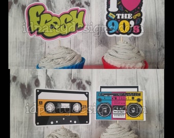 90s HIP HOP BIRTHDAY Cupcake Toppers Fresh Prince Boom Box 90s Themed I love the 90s