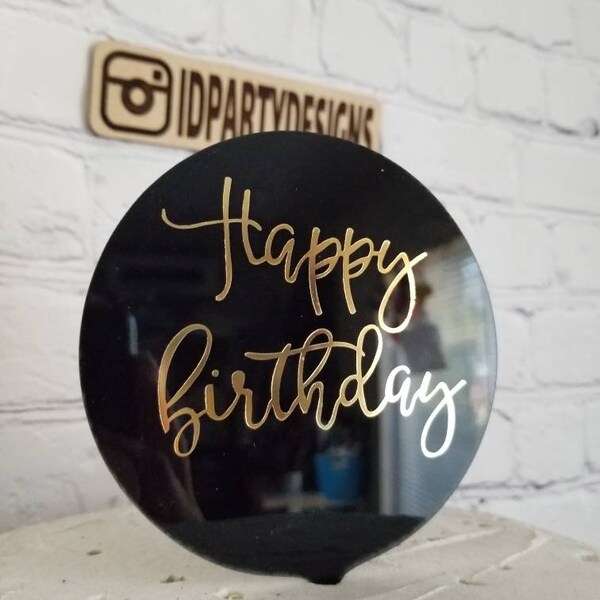 Black and Gold Happy Birthday Cake Topper Etsy