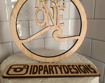THE BIG ONE Surf Wave Surfer Wood and Acrylic Cake Topper