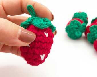 Crochet Strawberry Plush Toy, Pretend Play Food, Cotton Stuffed Fruit