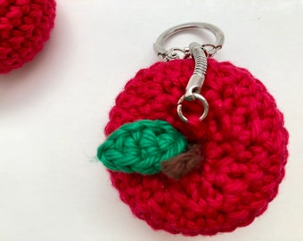 Crochet Apple Key Chain Gift Idea For Teacher Apple Zipper Charm Apple Plushie Miniature Apple Soft Toy Crocheted Plushie Gift for Kid