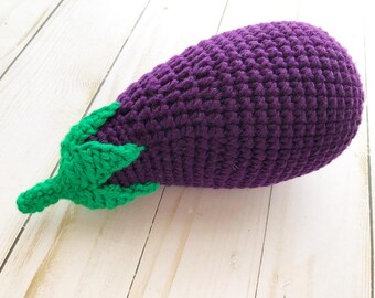 Crocheted Eggplant Toy soft Toy Eggplant Kitchen Toy Pretend Play Eggplant Squishy Kitchen Decor Eggplant Amigurumi Eggplant Stuffed Toy