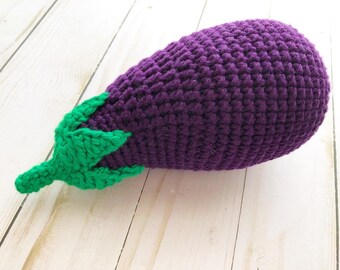 Crocheted Eggplant Toy, Soft Stuffed Vegetable Kitchen Decor