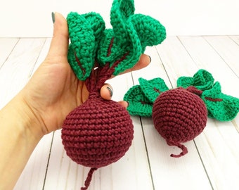 Crocheted Beet Plush Toy, Cotton Play Food, Kids Kitchen Decor