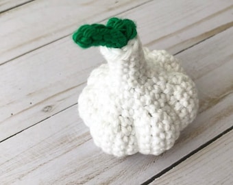 Cotton Crochet Garlic Plushie - Pretend Play Kitchen Decor