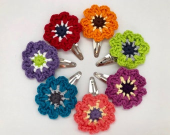 Flower Hair Clip Crochet Hair Snap Clip Handmade Hair Clip Floral Hair Clip Flower Girl Accessory Fourth of July Accessory Cute Hair Clip