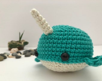 Katoen gehaakte Narwhal Soft Toy Narwhal Softie Narwhal Plushie Amigurumi Narwhal Gift Idee voor Boy Tween Narwhal Lover Aquatic Nursery Decor