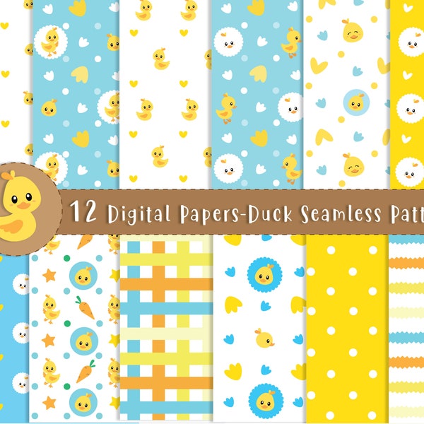 Yellow Duck Seamless Wallpaper, SVG. PNG, Baby duck, Rubber Ducky, Yellow, Scrapbooking Bundle set.