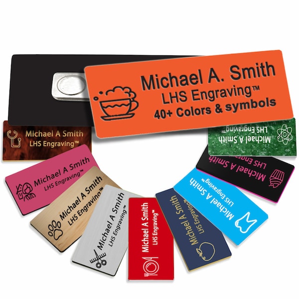 Business Name Tag for Work - Custom Engraved Badge Orange Plastic Plate With Black Lettering | Made in the USA - B11