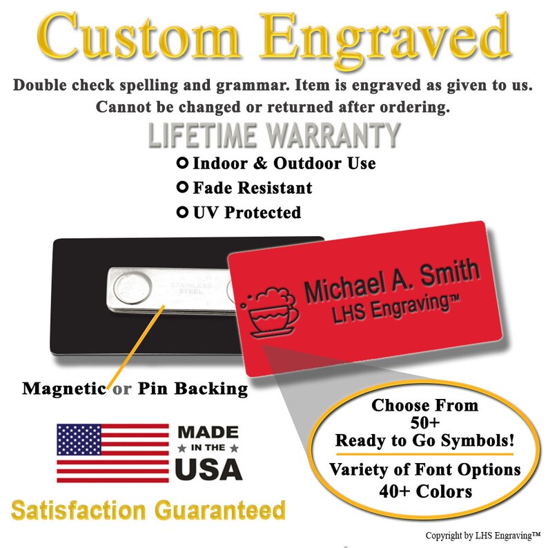 Business Name Tag for Work Custom Engraved Employee ID Red Etsy
