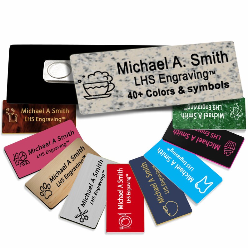 Business Name Tag for Work Custom Engraved Solarius Stone Etsy