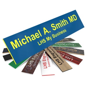 Custom Door Sign Personalized Office Name Plate Blue Plastic with Yellow Lettering, Desk plate Custom Size | Made in USA B20
