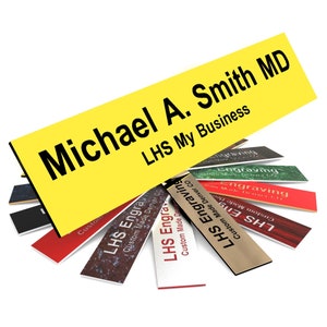 Custom Door Sign Personalized office Name Plate Yellow Plastic Sign with Black Lettering, Desk Name Plate Custom Size | Made in USA B4