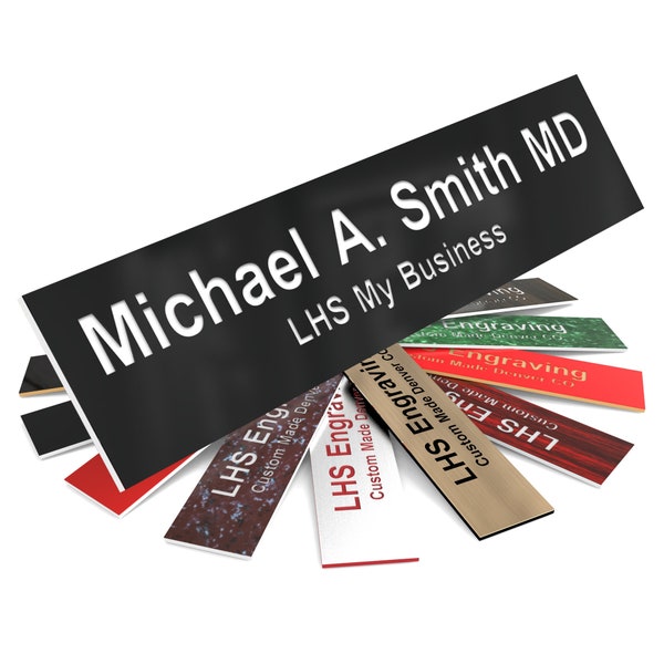 Door Plate Personalized office Wall Sign Engraved Black Plastic Sign with White Lettering, Desk Name Plate Custom Size | Made in USA B2