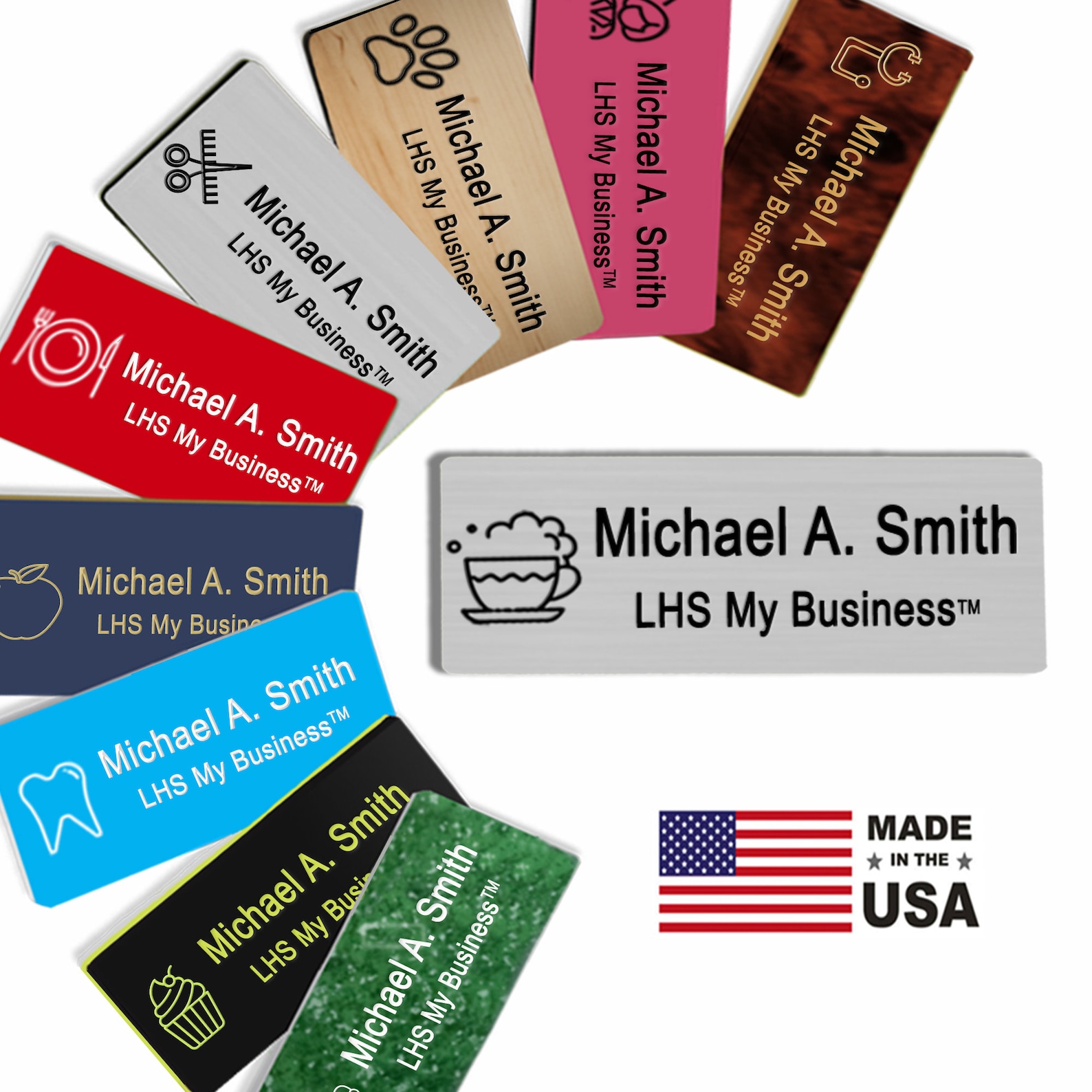 Business Name Badge for Work Custom Engraved Brushed Steel Etsy Canada