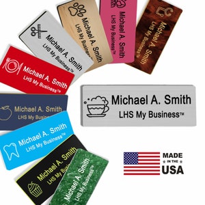 Custom Engraved Name Badge – Brushed Steel Plastic, USA Made