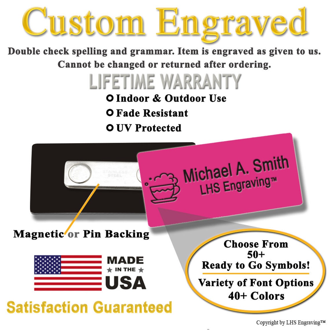 Business Name Tag for Work Custom Engraved Plaque Etsy