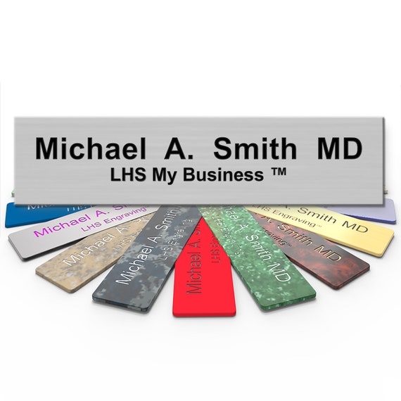 Engraved Desk Name Plate Personalized Brushed Steel Plastic Etsy