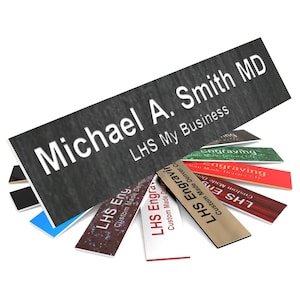 Custom Door Sign Personalized office Sign Carbon Ash Color Plastic with White Lettering, Desk Plate Custom Size | Made in USA N1