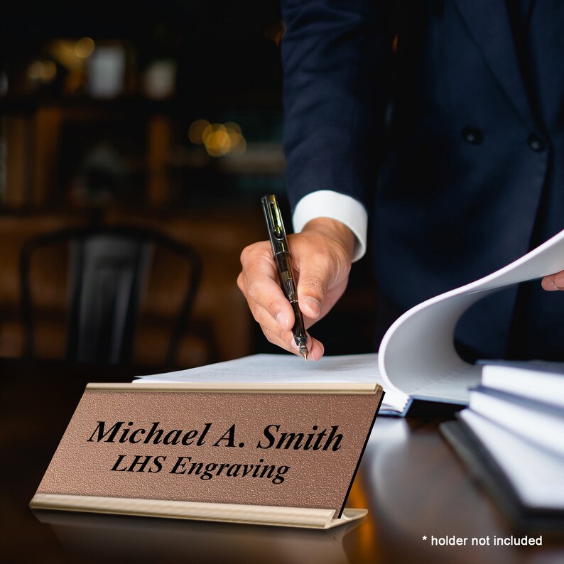 Made in USA M2 Desk Plate Custom Size Custom Name Plate Personalized office Sign Textured Copper Plastic with Black Lettering