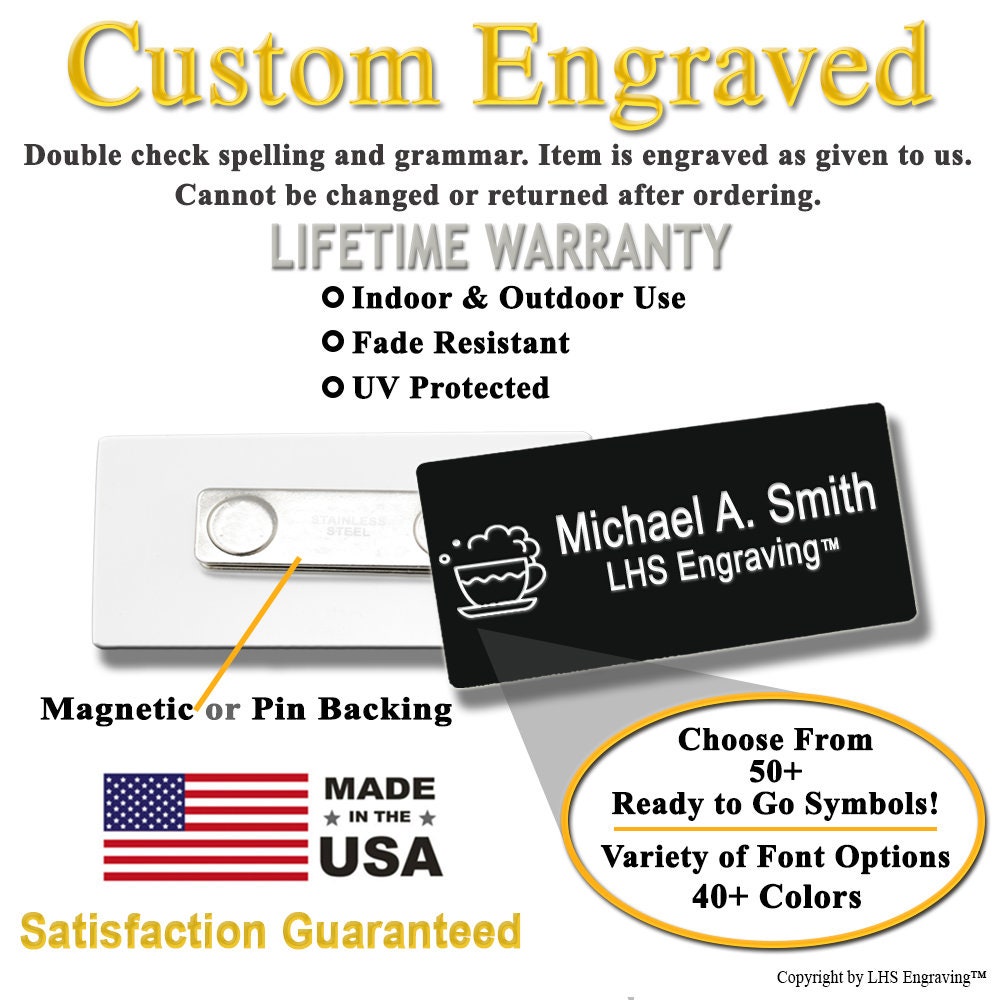 Business Name Tag for Work Custom Engraved Plaque Black Etsy