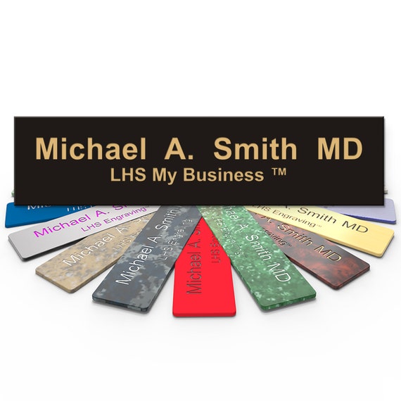 Engraved Desk Sign Name Plates Personalized Black Plastic Gold Etsy