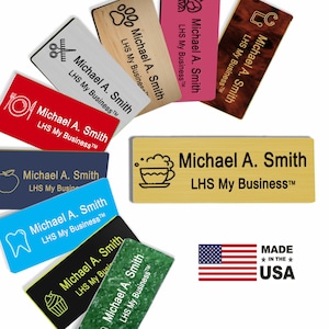 Magnetic Name Tag for Work - Custom Engraved Brushed Brass Plastic Plate With Black Lettering | Made in the USA - M6