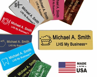 Magnetic Name Tag for Work - Custom Engraved Brushed Brass Plastic Plate With Black Lettering | Made in the USA - M6