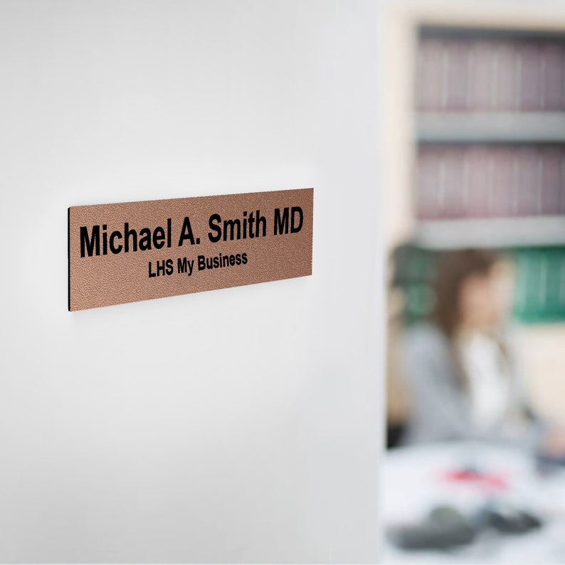 Made in USA M2 Desk Plate Custom Size Custom Name Plate Personalized office Sign Textured Copper Plastic with Black Lettering
