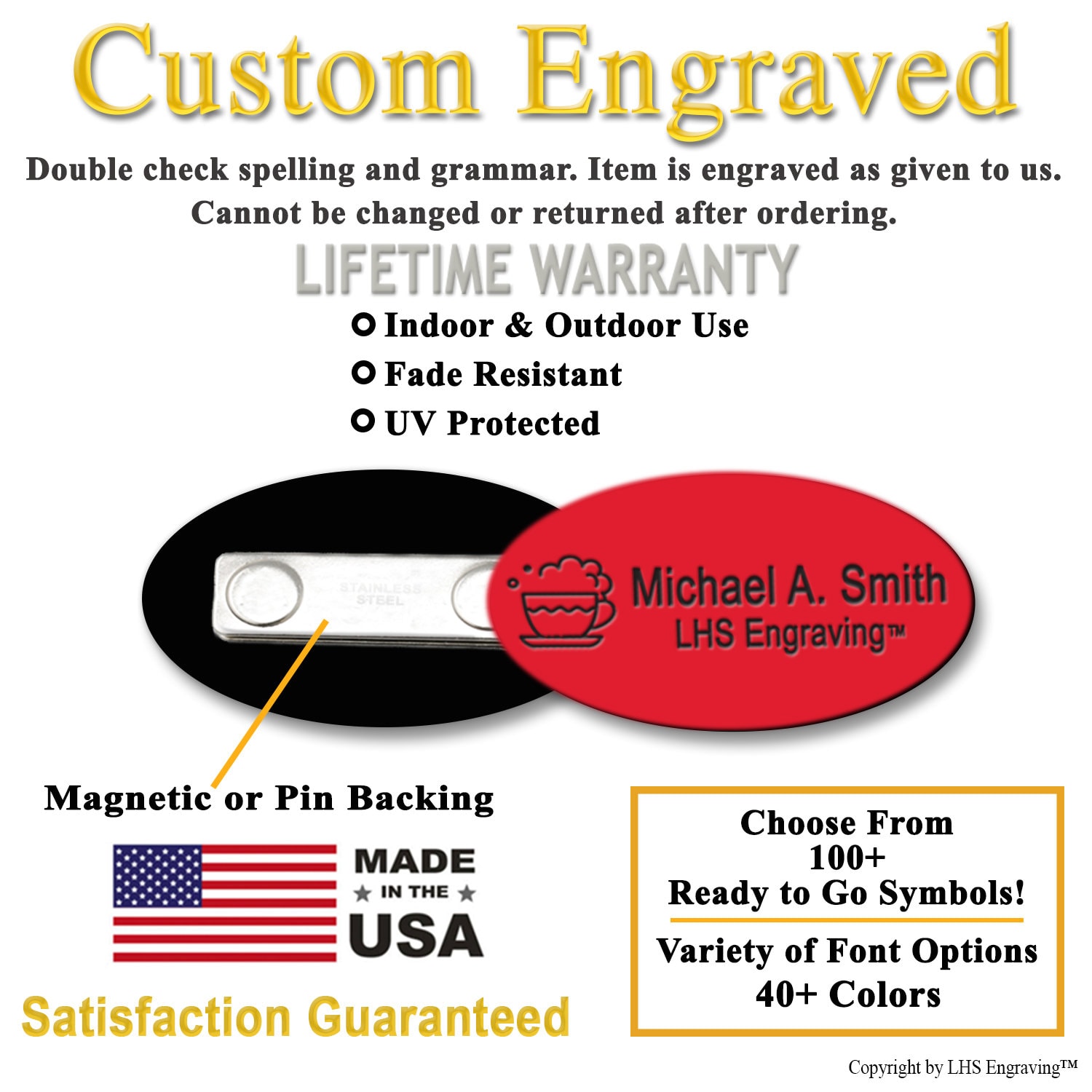 Oval Employee Name Tag For Work Custom Engraved Red Plastic Etsy