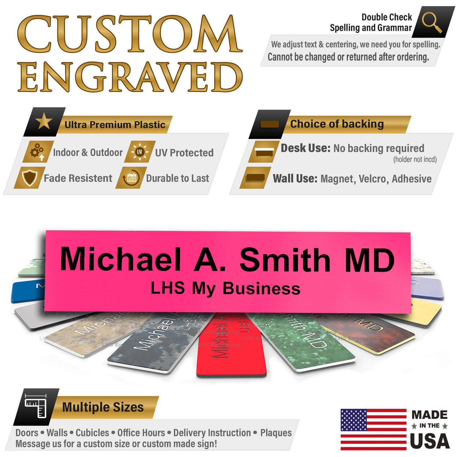 Custom Office Desk Sign Personalized Engraved Pink Plastic Etsy