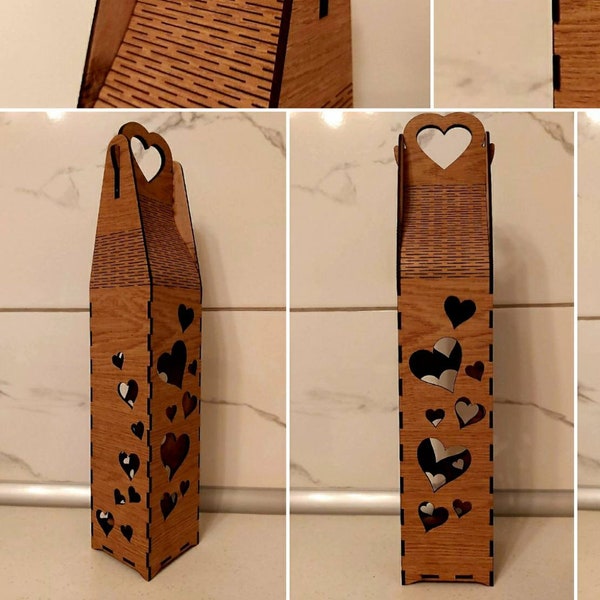 Wooden wine box , Valentine's Day Gift, Love wine box, Hearts, 3mm Thickness file, Files for Engraving, Laser Cut, CNC, INSTANT DOWNLOAD