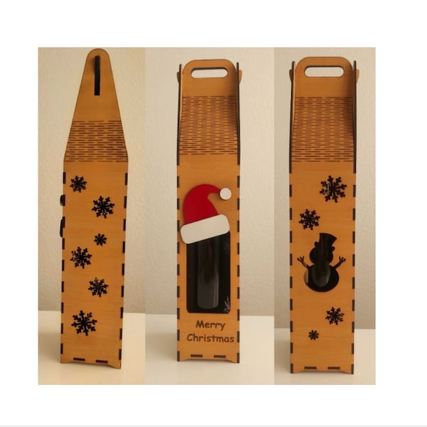 Merry Christmas Wooden Wine Box 0.75l | 3mm thickness file | Santa Claus | Files for Engraving, Laser Cut, CNC, INSTANT DOWNLOAD