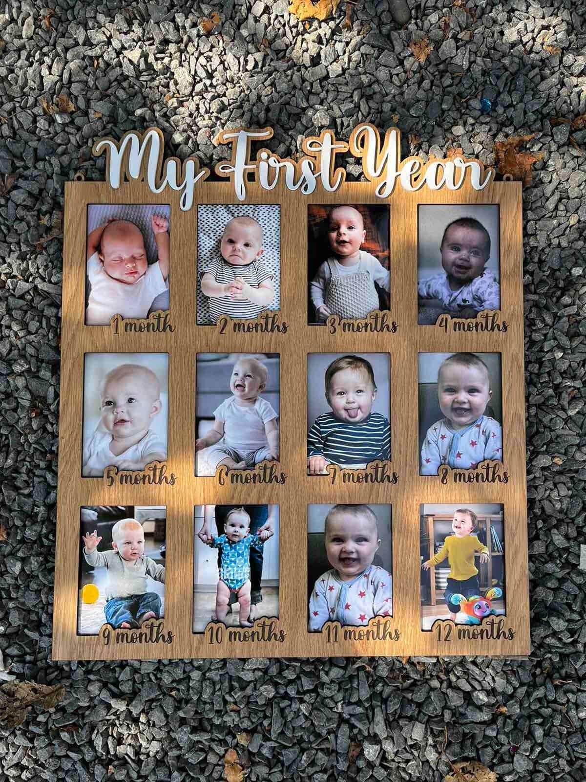 My First Year Photo Display Wood Board, Picture Frame 12 Months Newborn Picture Frames Baby Photo Display