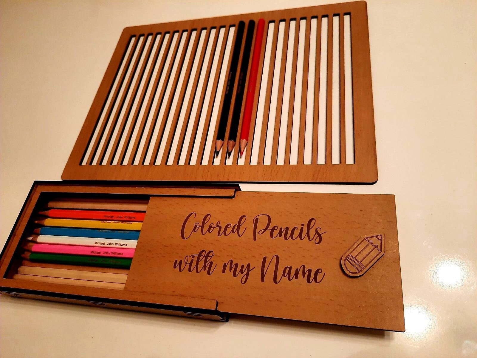Personalized Colored Pencils Box With Pencil Jig Pencil Box Etsy