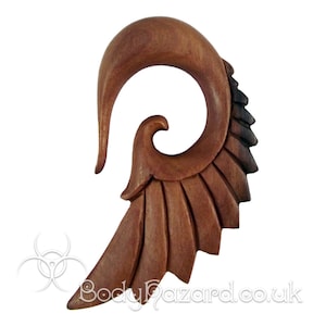 1x Saba Wood Angel Wing Shaped Spiral Hook Organic for Stretched Ears Gauges Plug Body Lobe