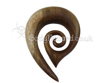 1x Teak Wood Drop Spiral Teardrop Hook Organic for Stretched Ears Gauges Plug Lobe Ebony Tribal