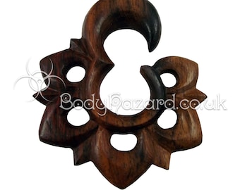 1x 3D Carved Lotus Ear Hook Spiral Poids Organique pour Oreilles Étirées Jauges Plug Lobe Palissandre Noir