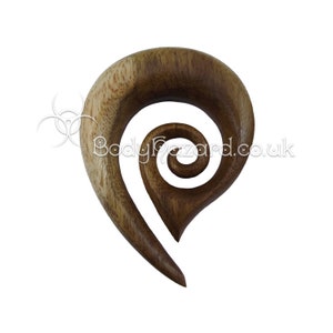 1x Teak Wood Drop Spiral Teardrop Hook Organic for Stretched Ears Gauges Plug Lobe Ebony Tribal
