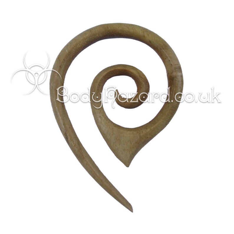 1x Teak Wood Drop Spiral Teardrop Hook Organic for Stretched Ears Gauges Plug Lobe Ebony Tribal