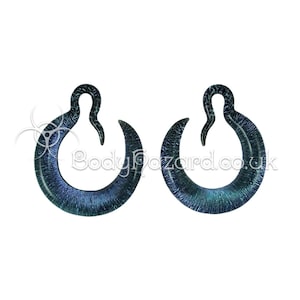 A Pair of Blue Crescent Dichroic Hoops Glass Ear Weights by Gorilla Glass for Stretched Ears Gauges Plug Lobe