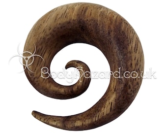Suar Wood Spiral Ear Gauge: Organic Stretched Lobe Plug 1 Piece